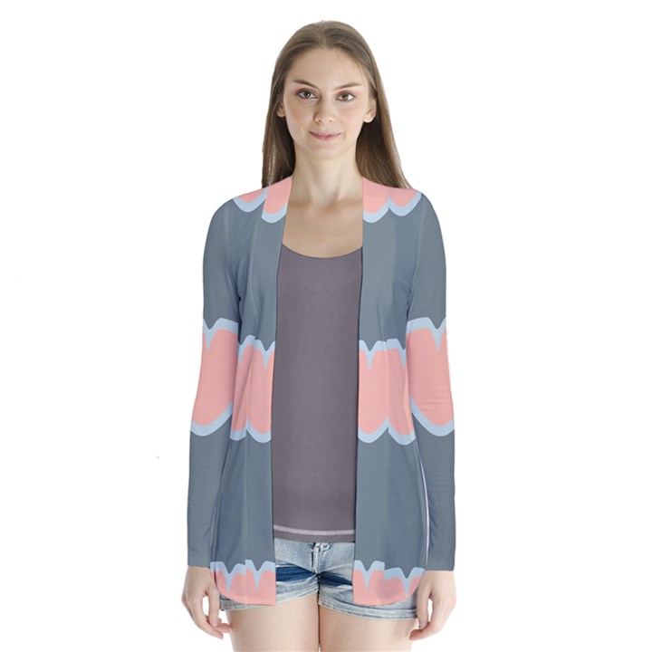 Hearts Love Blue Pink Green Drape Collar Cardigan