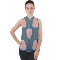 Hearts Love Blue Pink Green Mock Neck Chiffon Sleeveless Top