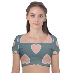 Hearts Love Blue Pink Green Velvet Short Sleeve Crop Top 