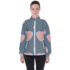 Hearts Love Blue Pink Green Women s High Neck Windbreaker by HermanTelo