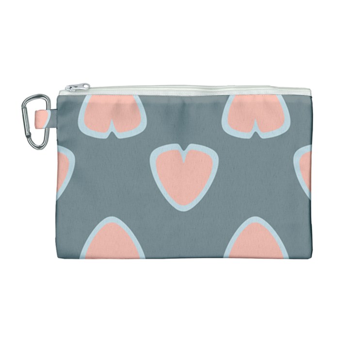 Hearts Love Blue Pink Green Canvas Cosmetic Bag (Large)