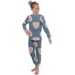 Hearts Love Blue Pink Green Kids  Long Sleeve Set  by HermanTelo