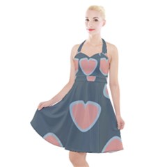 Hearts Love Blue Pink Green Halter Party Swing Dress  by HermanTelo