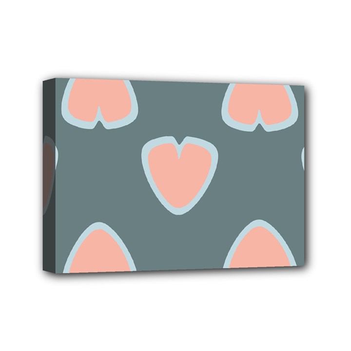 Hearts Love Blue Pink Green Mini Canvas 7  x 5  (Stretched)