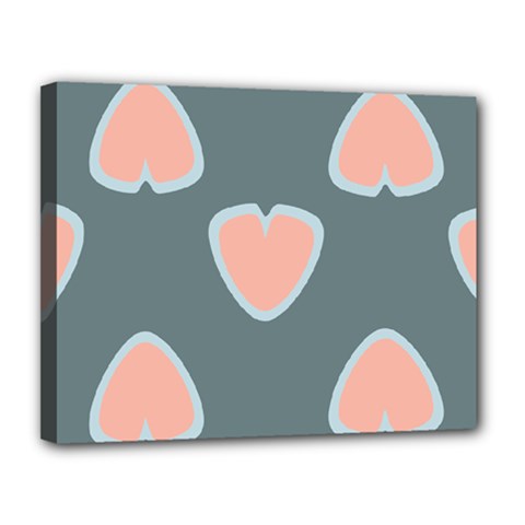 Hearts Love Blue Pink Green Canvas 14  X 11  (stretched)