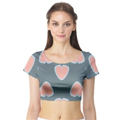 Hearts Love Blue Pink Green Short Sleeve Crop Top