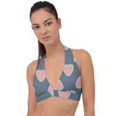 Hearts Love Blue Pink Green Halter Plunge Bikini Top