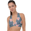 Hearts Love Blue Pink Green Halter Plunge Bikini Top View1