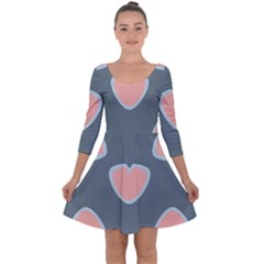 Hearts Love Blue Pink Green Quarter Sleeve Skater Dress