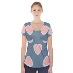 Hearts Love Blue Pink Green Short Sleeve Front Detail Top