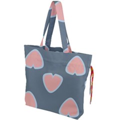 Hearts Love Blue Pink Green Drawstring Tote Bag