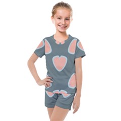 Hearts Love Blue Pink Green Kids  Mesh Tee And Shorts Set