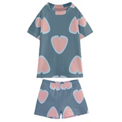 Hearts Love Blue Pink Green Kids  Swim Tee And Shorts Set by HermanTelo