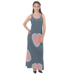 Hearts Love Blue Pink Green Sleeveless Velour Maxi Dress