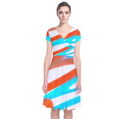 Abstract Colors Print Design Short Sleeve Front Wrap Dress