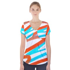 Abstract Colors Print Design Short Sleeve Front Detail Top by dflcprintsclothing