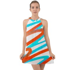 Abstract Colors Print Design Halter Tie Back Chiffon Dress