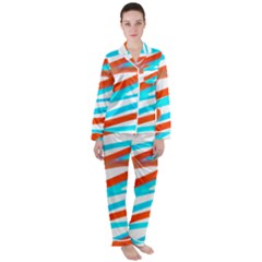 Abstract Colors Print Design Satin Long Sleeve Pyjamas Set