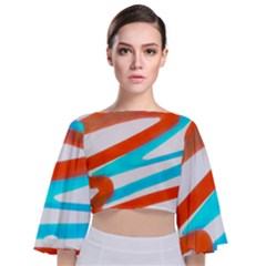 Abstract Colors Print Design Tie Back Butterfly Sleeve Chiffon Top