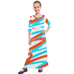 Abstract Colors Print Design Kids  Quarter Sleeve Maxi Dress