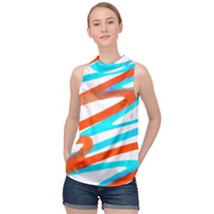 Abstract Colors Print Design High Neck Satin Top