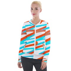 Abstract Colors Print Design Velour Zip Up Jacket