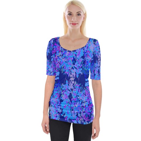 Spring Blue Lavender Flora Wide Neckline Tee by 1dsign