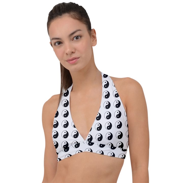 Yin Yang Pattern Halter Plunge Bikini Top