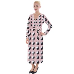 Yin Yang Pattern Velvet Maxi Wrap Dress