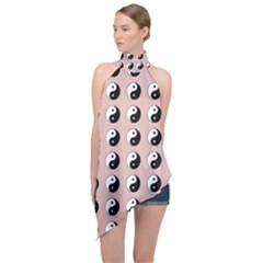 Yin Yang Pattern Halter Asymmetric Satin Top by Valentinaart