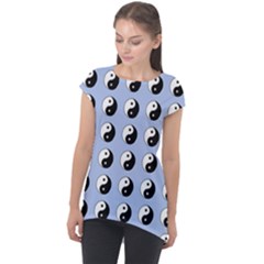 Yin Yang Pattern Cap Sleeve High Low Top