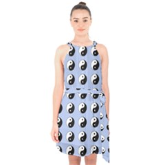 Yin Yang Pattern Halter Collar Waist Tie Chiffon Dress