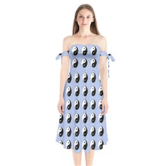 Yin Yang Pattern Shoulder Tie Bardot Midi Dress