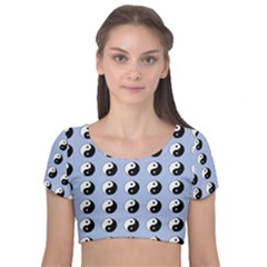 Yin Yang Pattern Velvet Short Sleeve Crop Top 