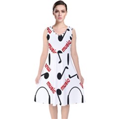 Music Letters Word Headphones Note V-neck Midi Sleeveless Dress  by HermanTelo