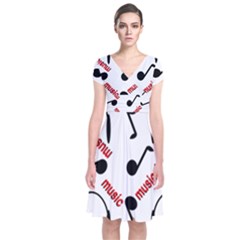 Music Letters Word Headphones Note Short Sleeve Front Wrap Dress