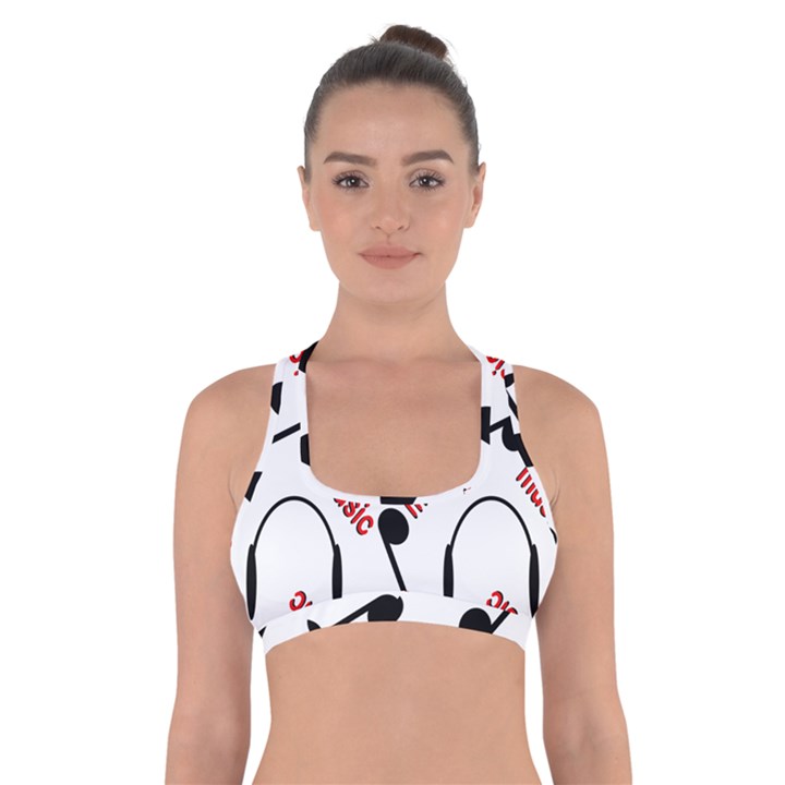 Music Letters Word Headphones Note Cross Back Sports Bra