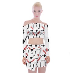 Music Letters Word Headphones Note Off Shoulder Top With Mini Skirt Set by HermanTelo