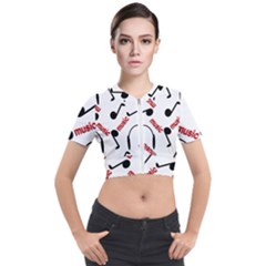 Music Letters Word Headphones Note Short Sleeve Cropped Jacket