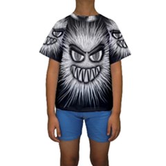 Monster Black White Eyes Kids  Short Sleeve Swimwear