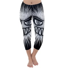 Monster Black White Eyes Capri Winter Leggings  by HermanTelo