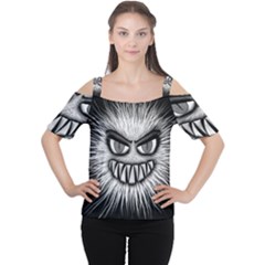 Monster Black White Eyes Cutout Shoulder Tee