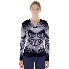 Monster Black White Eyes V-neck Long Sleeve Top by HermanTelo