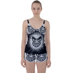 Monster Black White Eyes Tie Front Two Piece Tankini by HermanTelo