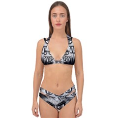 Monster Black White Eyes Double Strap Halter Bikini Set