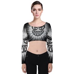 Monster Black White Eyes Velvet Long Sleeve Crop Top by HermanTelo