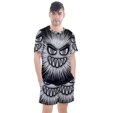 Monster Black White Eyes Men s Mesh Tee And Shorts Set by HermanTelo