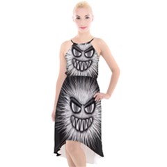 Monster Black White Eyes High-low Halter Chiffon Dress 