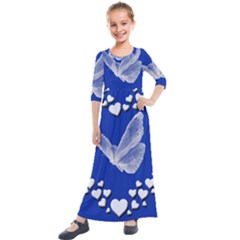 Heart Love Butterfly Mother S Day Kids  Quarter Sleeve Maxi Dress by HermanTelo