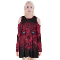 Monster Red Eyes Aggressive Fangs Ghost Velvet Long Sleeve Shoulder Cutout Dress